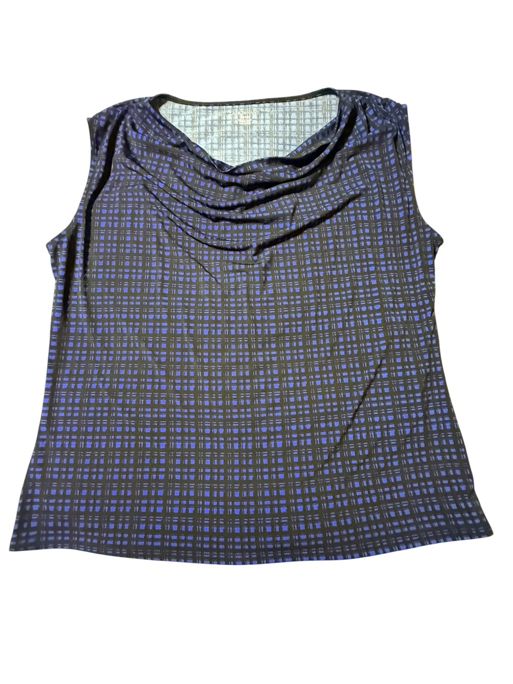 Lane Bryant 18/20 Plus Size Cowl Neck Tank Blouse Top Blue Black Plaid Geometric